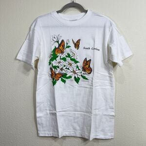 Vintage 80s 90s South Carolina Monarch Butterfly Floral T-Shirt Single Stitch L